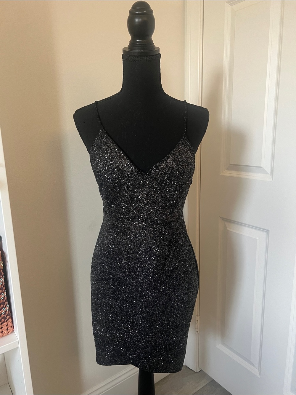 Windsor Black Sparkle V-Neck Mini Dress